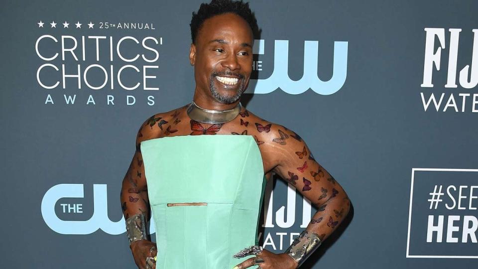 The 'Pose' nominee is the epitome of glamour on the Critics' Choice Awards red carpet.