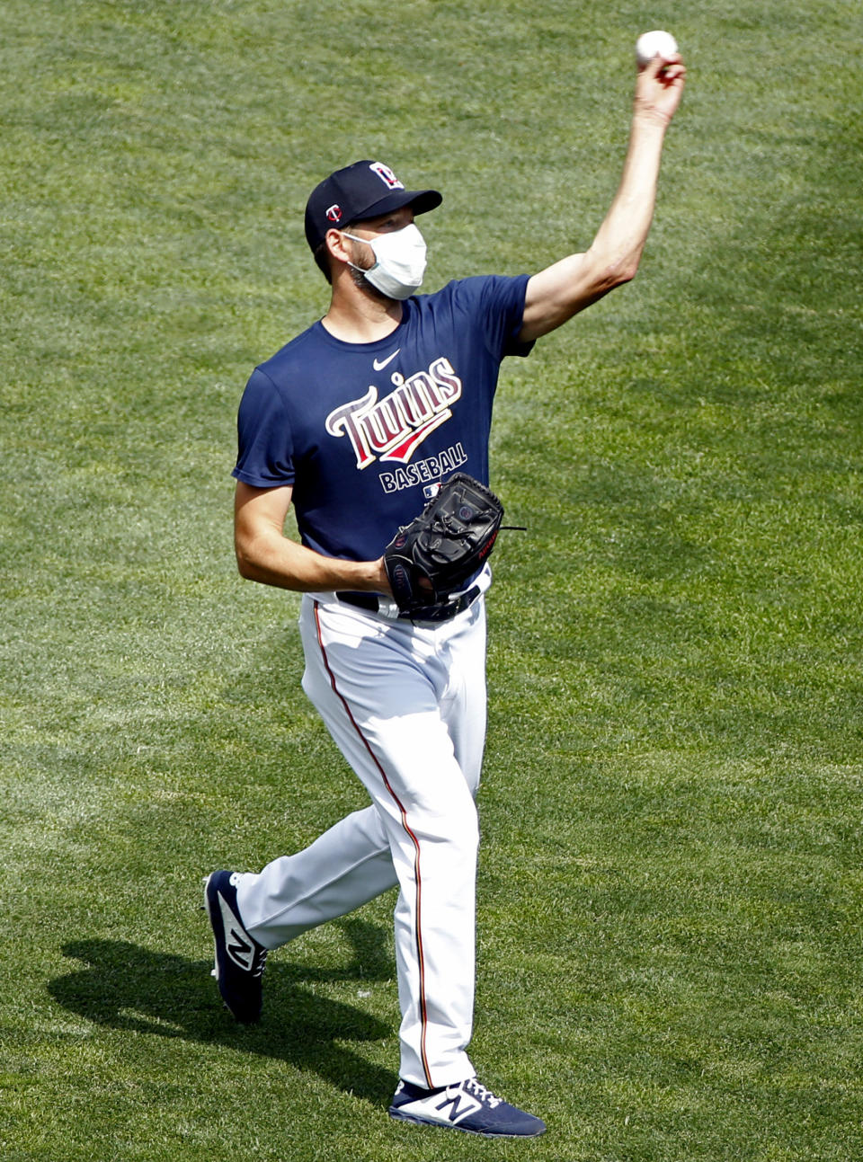 Minnesota Twins' Rich Hill throws in practice at a baseball camp Friday, July 3, 2020, in Minneapolis. (AP Photo/Bruce Kluckhohn)