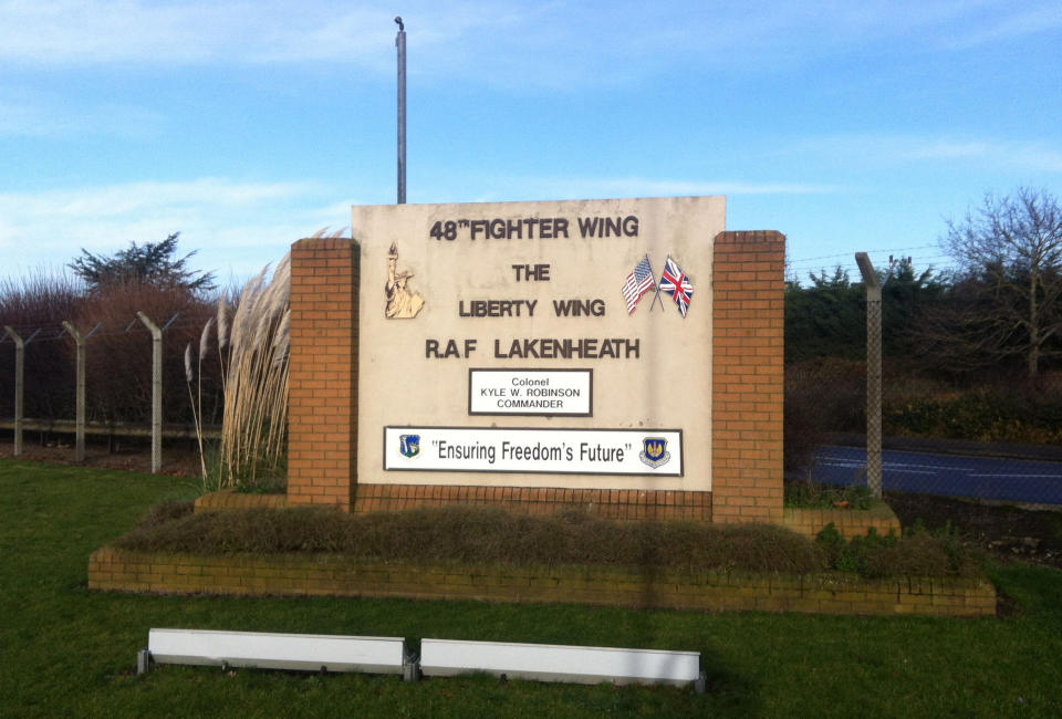 RAF Lakenheath where the US military helicopter that crashed in Norfolk had come from, the investigation into last night's Pave Hawk crash is being hampered by the fact that it was carrying munitions, meaning that bullets are scattered around the scene.