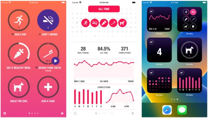 Streaks iOS app screenshots.
