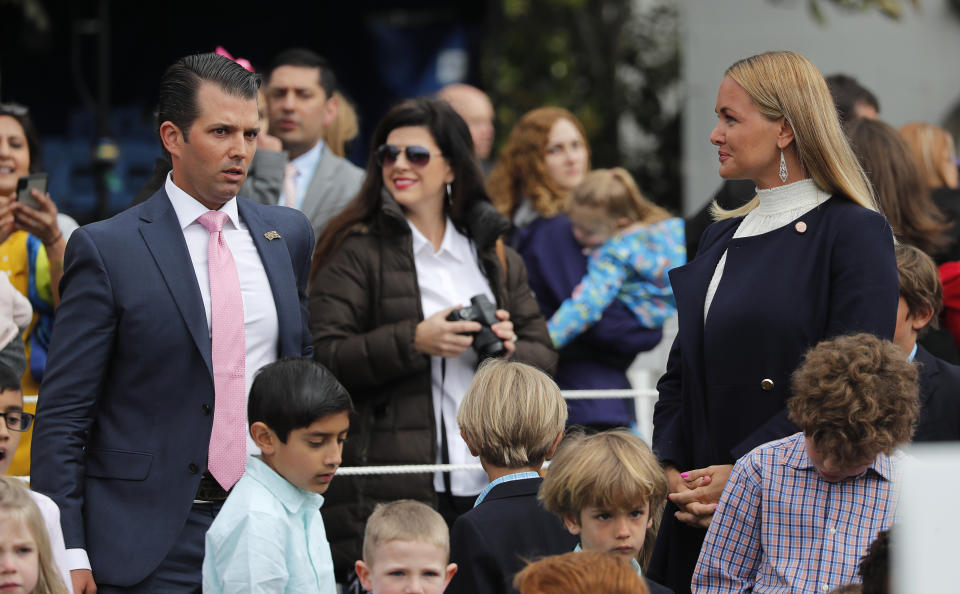 <p>Donald Trump Jr stands near his estranged wife Vanessa, who recently filed for divorce, as they attend the annual White House Easter Egg Roll with their children on the South Lawn of the White House in Washington, U.S., April 2, 2018. (Photo: Carlos Barria/Reuters) </p>