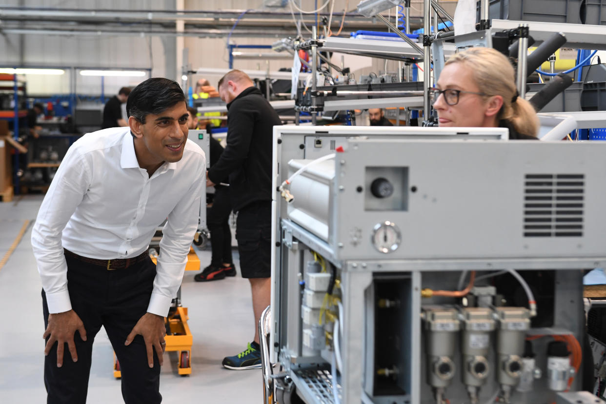 Chancellor of the Exchequer Rishi Sunak during a visit to Peak Scientific in Glasgow, a Scottish manufacturer of gas generators for analytical laboratories. (Photo by Andy Buchanan/PA Images via Getty Images)