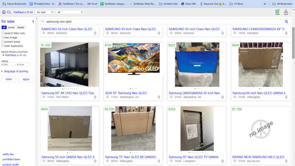 Craigslist screenshot showing Neo QLED Samsung TVs