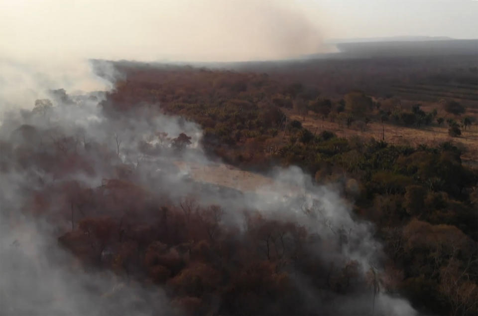 This TV grab shows wildfire near Robore, Santa Cruz region, eastern Bolivia on Aug.  21, 2019. (Photo: Stringer/AFPTV/AFP/Getty Images) 