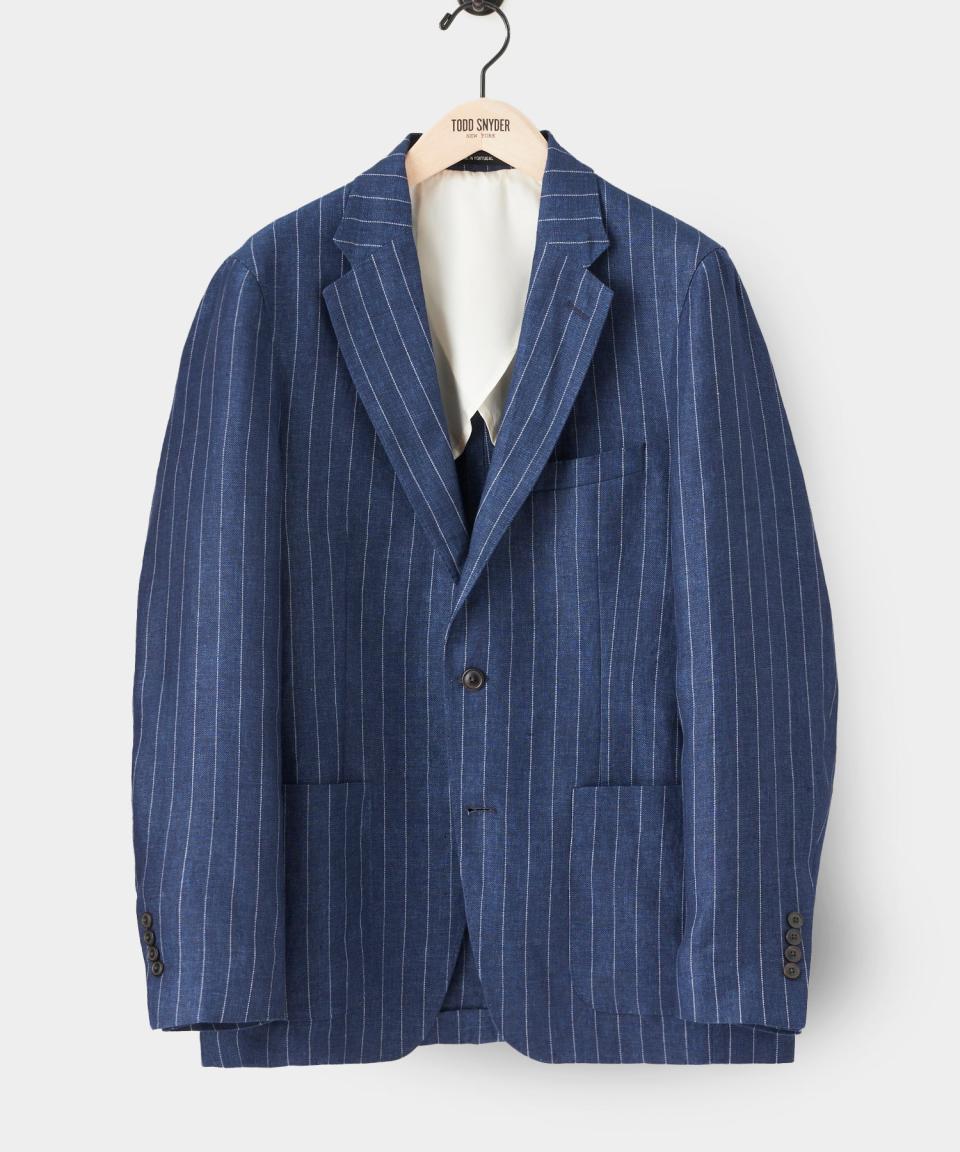 <p><a href="https://go.redirectingat.com?id=74968X1596630&url=https%3A%2F%2Fwww.toddsnyder.com%2Fcollections%2Fsport-coat%2Fproducts%2Fnaval-blue-pinstripe-madison-suit-jacket-naval-blue&sref=https%3A%2F%2Fwww.menshealth.com%2Fstyle%2Fg44370433%2Ftravel-blazers-for-men%2F" rel="nofollow noopener" target="_blank" data-ylk="slk:Shop Now;elm:context_link;itc:0;sec:content-canvas" class="link ">Shop Now</a></p><p>Italian Linen Madison Suit Jacket in Naval Blue Pinstripe</p><p>$498.00</p><p>toddsnyder.com</p>