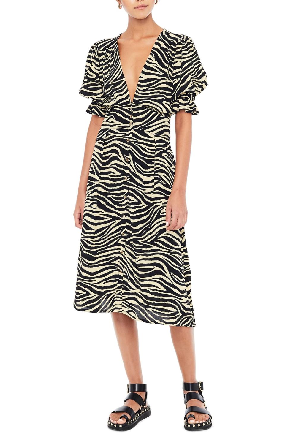 Faithfull The Brand Rafa Zebra Print Midi Dress