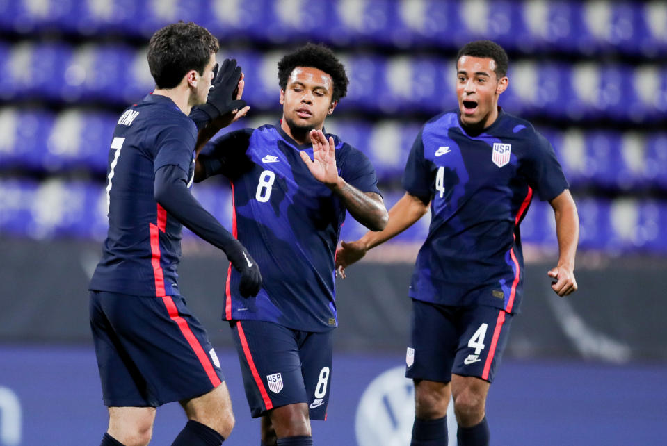 (Left to right) Gio Reyna, Weston McKennie and Tyler Adams are three of the young USMNT stars playing at mega-clubs where winning is a job requirement. (Photo by John Dorton/ISI Photos/Getty Images)