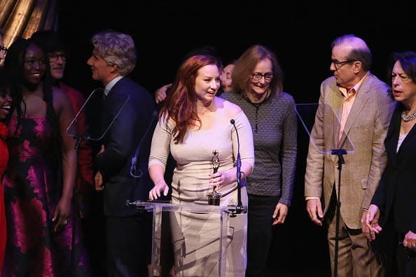 <div class="inline-image__caption"><p>Katy Sullivan (center) and the cast of “Cost of Living” accept the award for Outstanding Play in a tie with “School Girls; Or, the African Mean Girls Play” at the 33rd annual Lucille Lortel Awards on May 6, 2018, in New York City.</p></div> <div class="inline-image__credit">Jemal Countess/Getty for Lucille Lortel Awards</div>