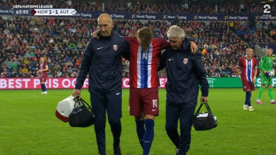 Setback: Arsenal captain Martin Odegaard injured his ankle while playing for Norway earlier this month (TV2)