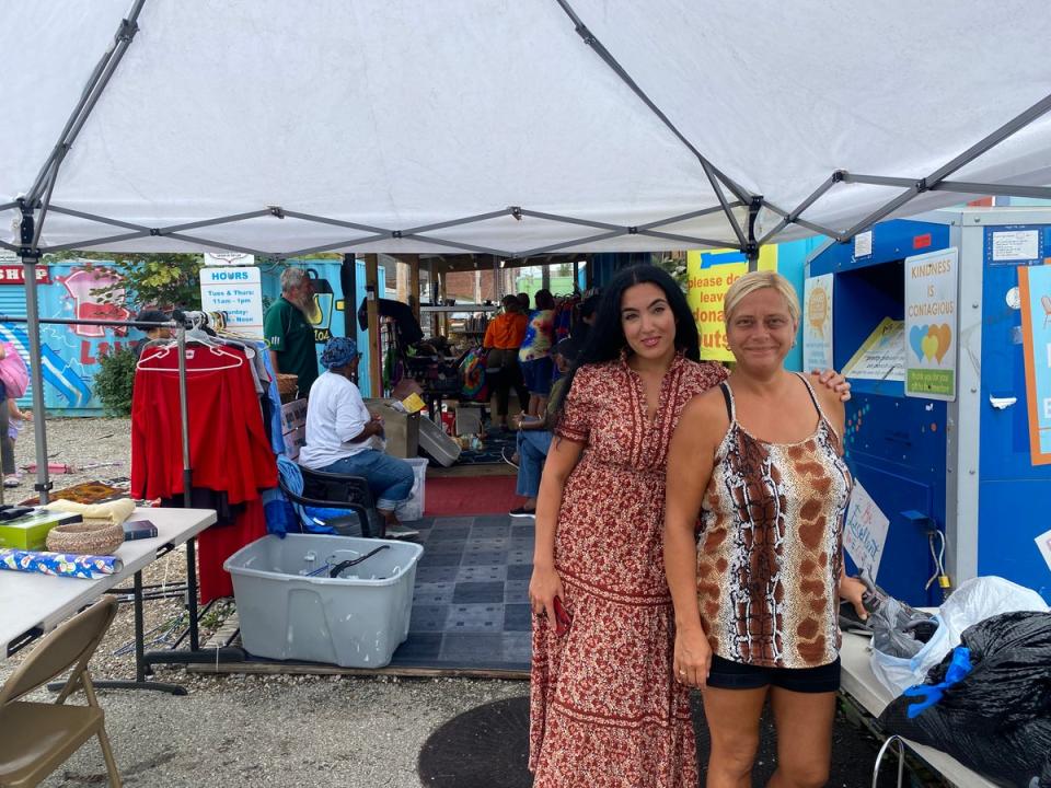 Gisele Fetterman stands outside the Free Store, a charity she founded that distributes free clothes and other items in Braddock. (Richard Hall / The Independent)