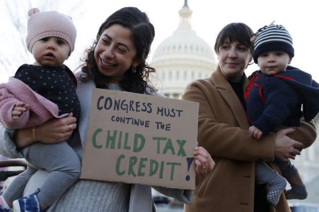 Parents joined a rally in front of the U.S. Capitol on Dec. 13, 2021, to urge Congress to extend the child tax credit. (Photo: Alex Wong via Getty Images)