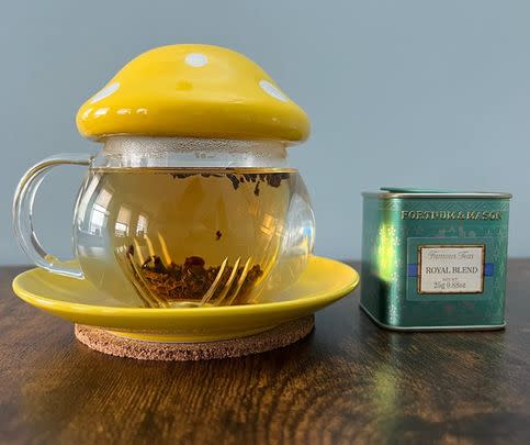 An adorable mushroom cup/tea infuser