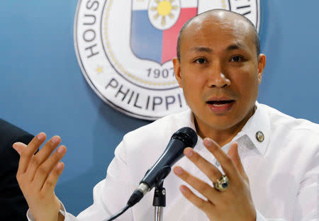 Magdalo Partylist Congressman Gary Alejano speaks during a news conference at the House of Representatives in Quezon city, Metro Manila in the Philippines March 30, 2017. REUTERS/Erik De Castro