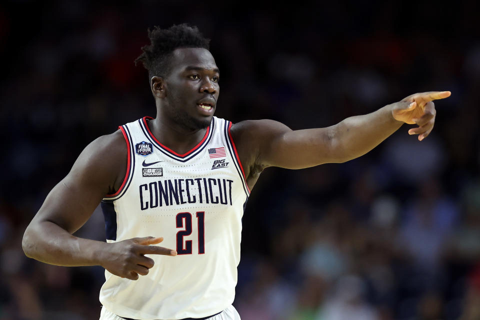 Adama Sanogo and his UConn Huskies are headed to the national championship game after beating Miami on Saturday in the Final Four in Houston. (Photo by Gregory Shamus/Getty Images)