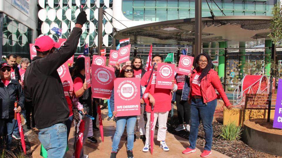 Hospital and education workers stopped work to demand fairer pay from the WA government. Picture: Supplied