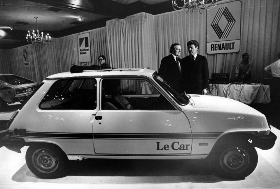 Bernard Hanon, president of Renault and Gerald Meyers, CEO of American Motors Corporation (AMC), at American Motors show in 1979.