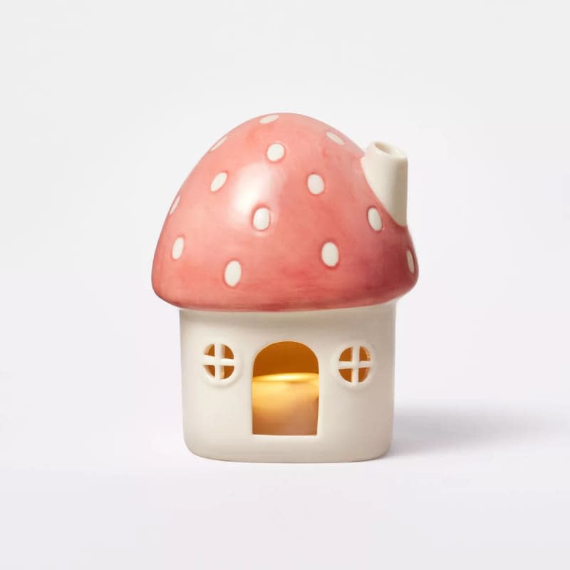 4.5" Lit Ceramic Easter Mushroom House, Pink