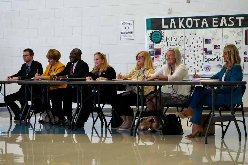 Lakota school board members Isaac Adi and Darbi Boddy did not address each other at the Monday meeting.