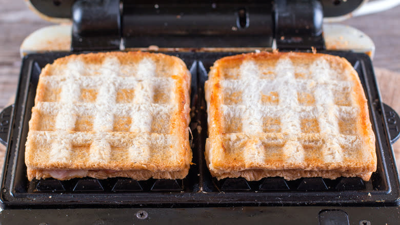 Grilled cheese sandwich in a waffle maker