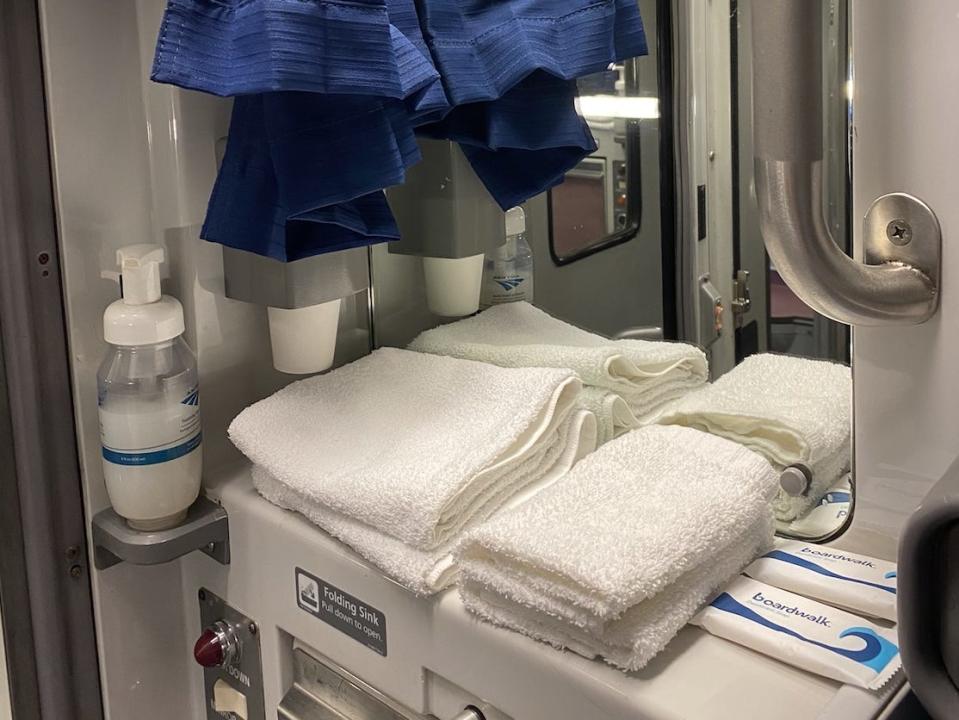 towels and soap on amtrak train