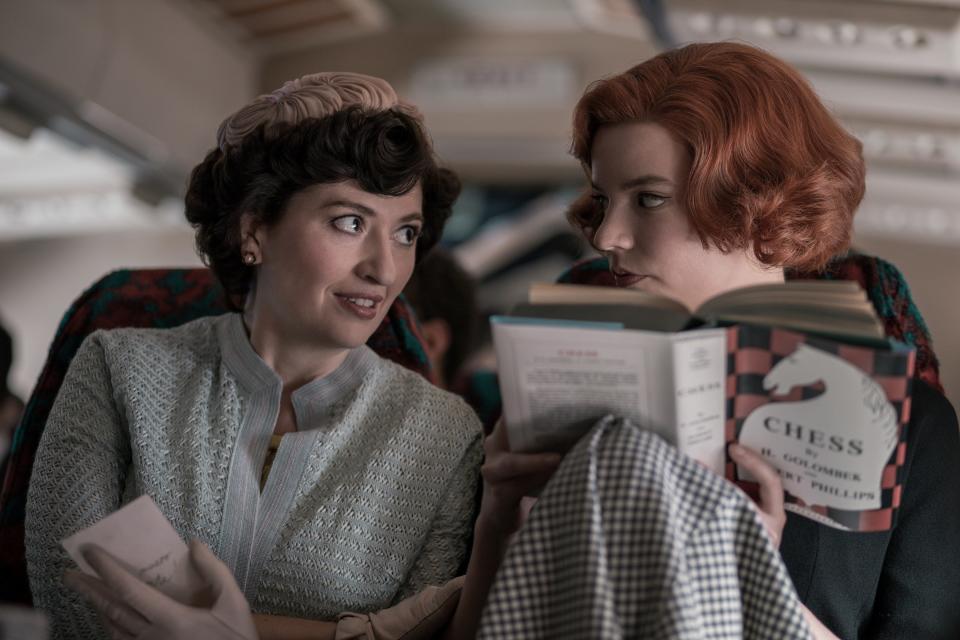 Marielle Heller as Alma Wheatley and Anya Taylor-Joy as Beth Harmon in "The Queen's Gambit."