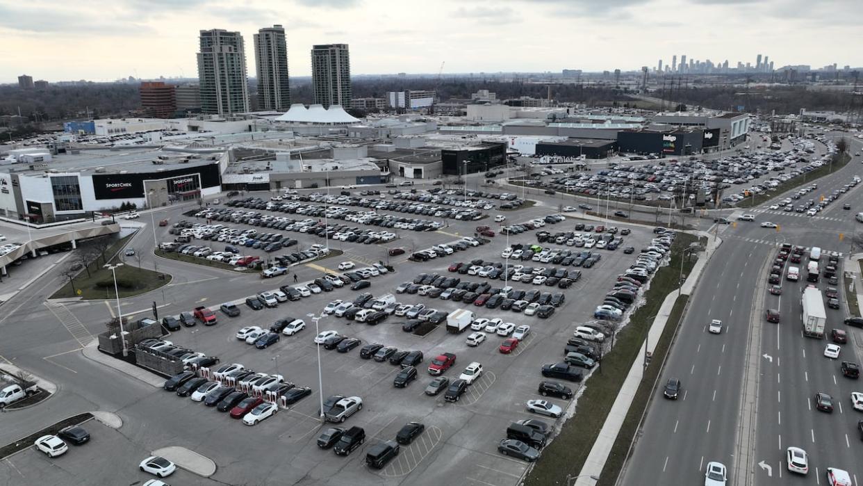 A key city committee has delayed a vote on a proposed tax for commercial parking lots in the city. They've sent the proposal back to city staff for further work and consultations. If imposed in 2025, the tax could affect parking lots like this one at Sherway Gardens.  (Patrick Morrell/CBC - image credit)