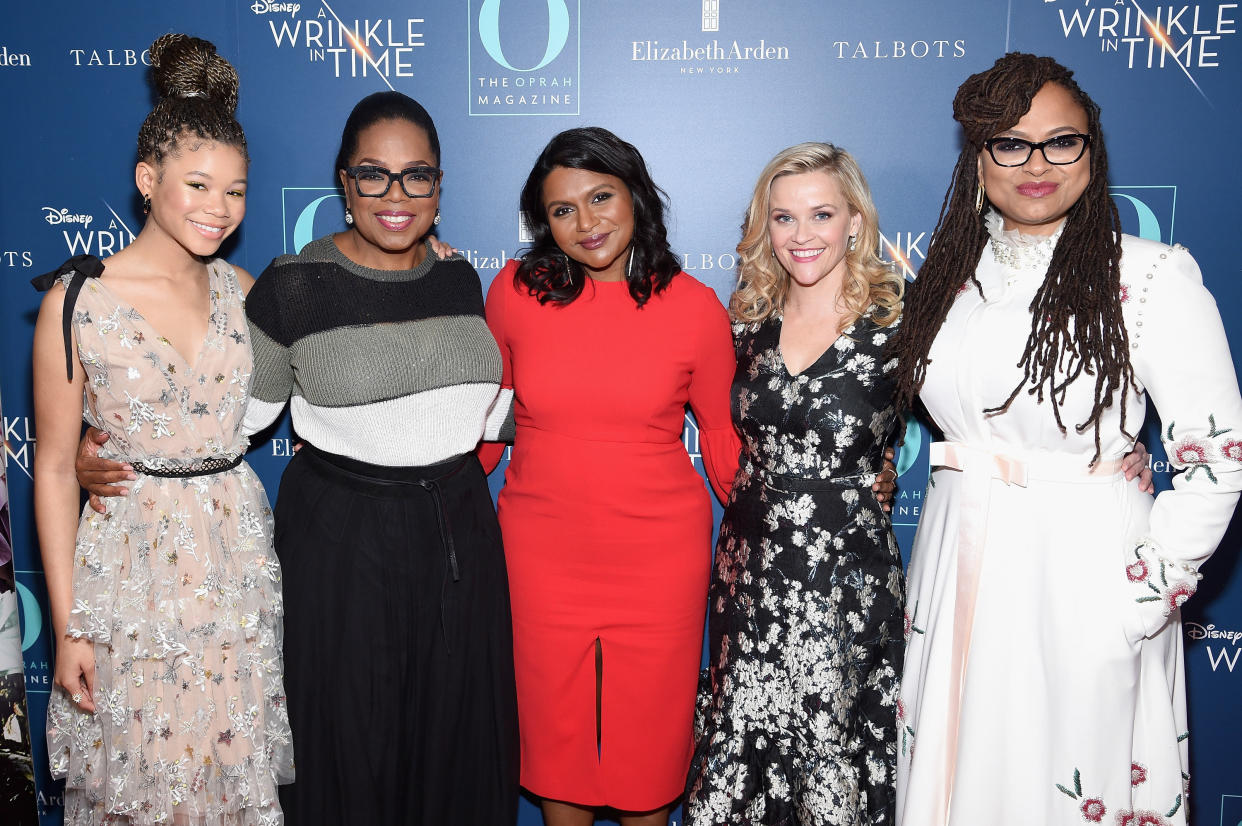 Storm Reid, Oprah Winfrey, Mindy Kaling, Reese Witherspoon and Ava DuVernay at a&nbsp;March 7 screening of "A Wrinkle In Time" in New York City.&nbsp; (Photo: Dimitrios Kambouris via Getty Images)