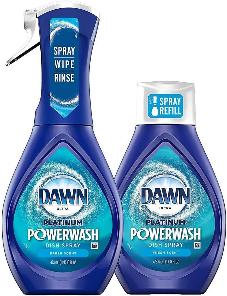 Credit: <a href="https://www.amazon.com/Dawn-Platinum-Powerwash-Starter-Bundle/dp/B082DLGV3F?crid=376A2N79Q5QX8&keywords=dawn+powerwash+spray&qid=1646922629&refinements=p_89%3ADawn&rnid=2528832011&s=hpc&sprefix=dawn+power%2Caps%2C79&sr=1-3&linkCode=ll1&tag=intheknowsite-20&linkId=0b58c5e3ed810b4958a4171524164a31&language=en_US&ref_=as_li_ss_tl" rel="nofollow noopener" target="_blank" data-ylk="slk:Amazon;elm:context_link;itc:0;sec:content-canvas" class="link rapid-noclick-resp">Amazon</a>