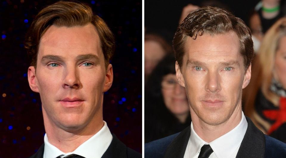 Als "Hamlet" brachte Benedict Cumberbatch 2016 seine weiblichen Fans zum Schmelzen. Zuvor überzeugte er seine Fans schon als "Sherlock". Seine Wachsfigur ist naturgemäß nicht ganz so heiß wie der britische Schauspieler, sieht ihm aber dennoch täuschend ähnlich. (Bild: Ben A. Pruchnie / Anthony Harvey / Getty Images (Collage))