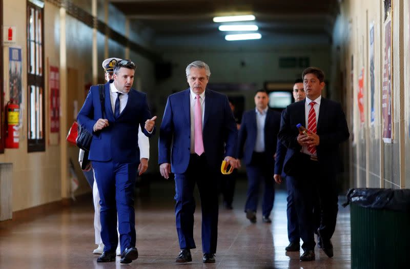 Argentina's President Alberto Fernandez arrives prior to take an exam at the University of Buenos Aires Law School after taking office this week, in Buenos Aires