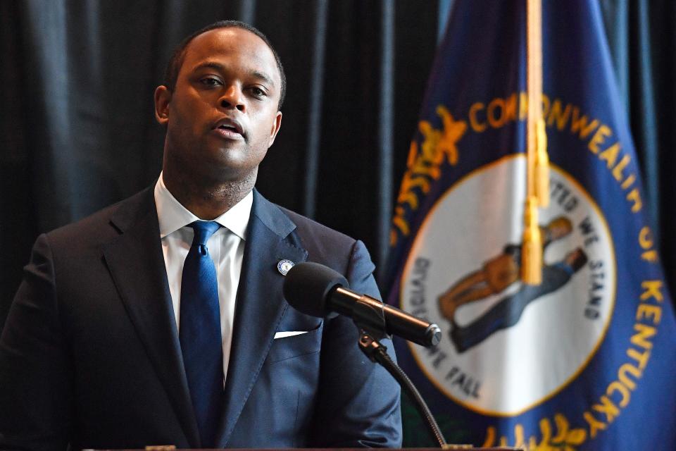 Kentucky Attorney General Daniel Cameron addresses the media  (Copyright 2020 The Associated Press. All rights reserved.)