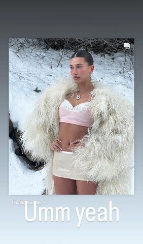 Hailey Bieber Wears Lingerie Outside During Snowy Aspen Getaway