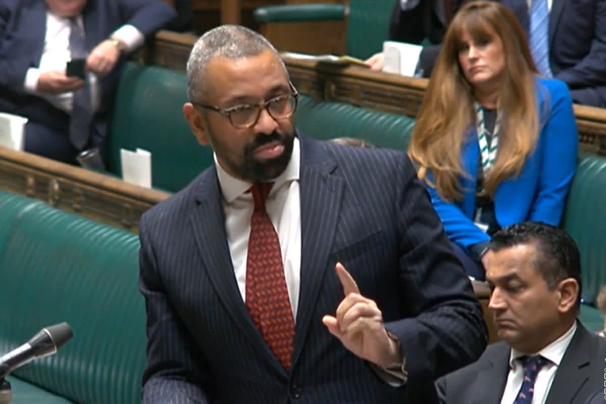 Home Secretary James Cleverly speaks during Home Office questions in the House of Commons (House of Commons/UK Parliament/PA) (PA Wire)