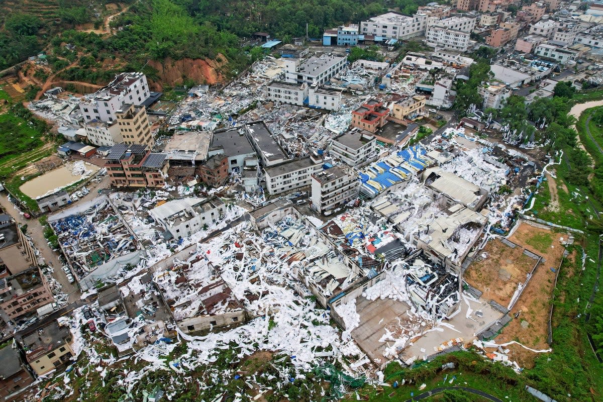 An aerial view shows destroyed and damaged buildings in Guangzhou, southern China (CNS/AFP via Getty Images)