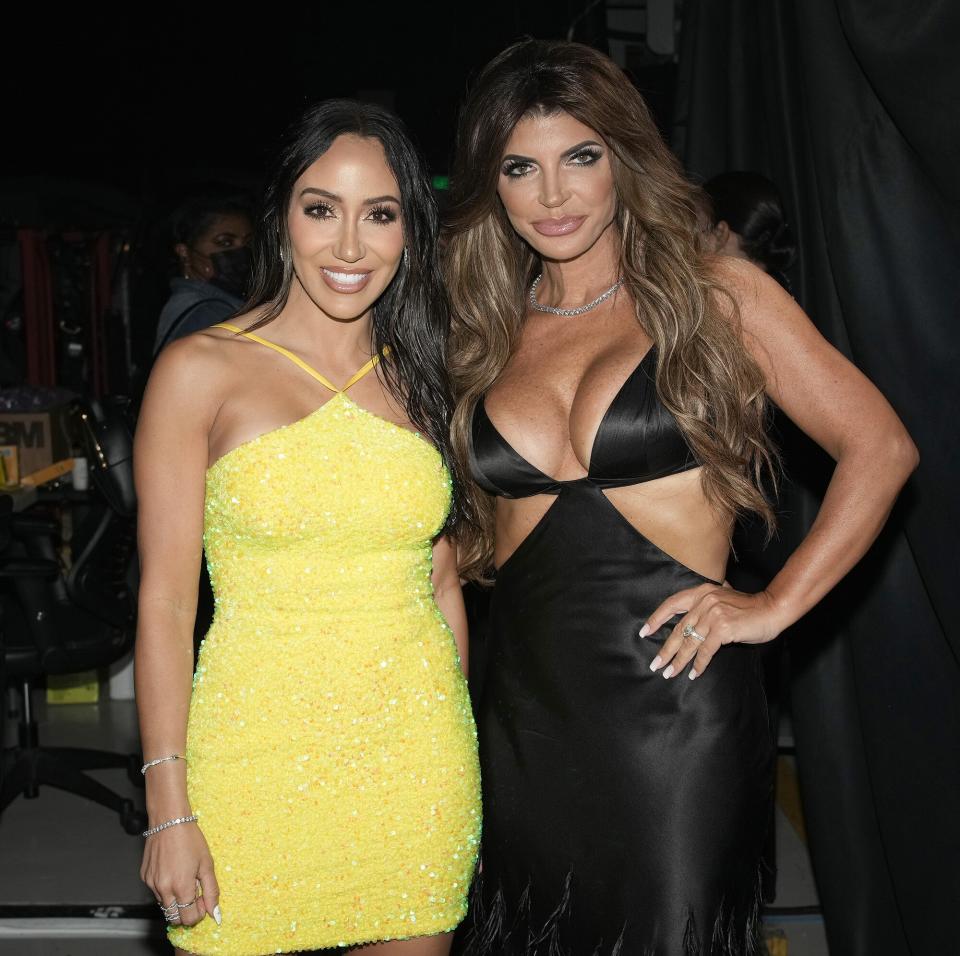 Melissa Gorga and Teresa Giudice attend the 2022 MTV Movie & TV Awards: UNSCRIPTED at Barker Hangar in Santa Monica, California and broadcast on June 5, 2022