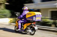 FILE PHOTO: Employee of Turkish fast grocery-delivery company Getir rides to deliver an online grocery delivery in Istanbul