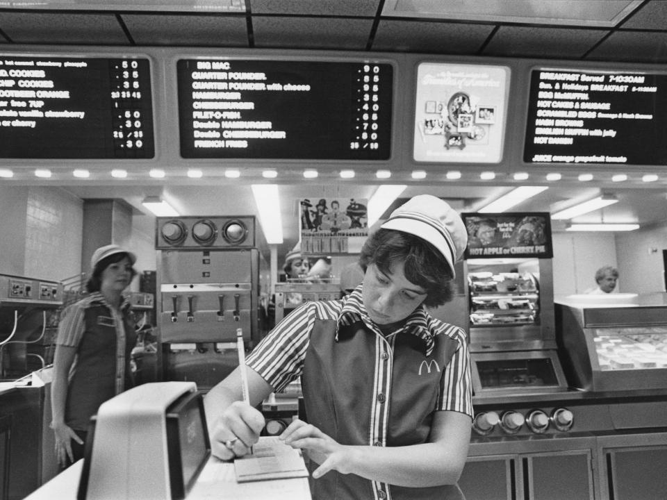 An employee makes notes at the counter in McDonald's in Southfield, Michigan, in 1978