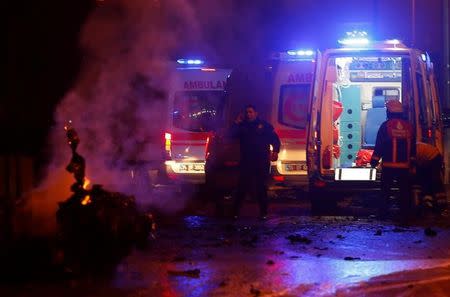 Police and ambulances arrive the scene after a blast in Istanbul, Turkey, December 10, 2016. REUTERS/Murad Sezer