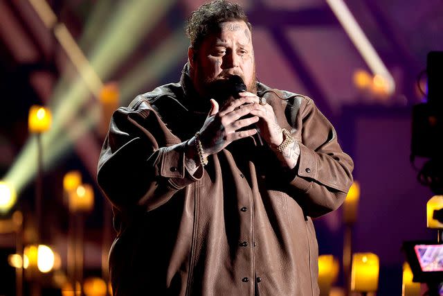 <p>Kevin Winter/Getty</p> Jelly Roll performs onstage during the 2024 iHeartRadio Music Awards at the Dolby Theatre in Los Angeles on April 1, 2024.