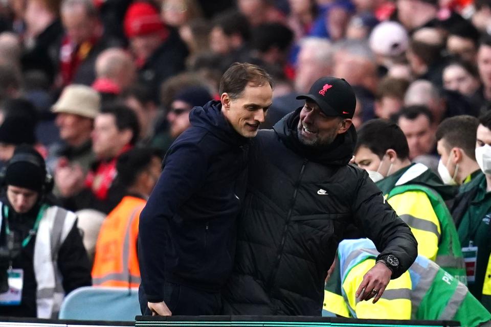 Klopp (right) with Thomas Tuchel during their overlapping time at Liverpool and Chelsea (John Walton/PA) (PA Wire)