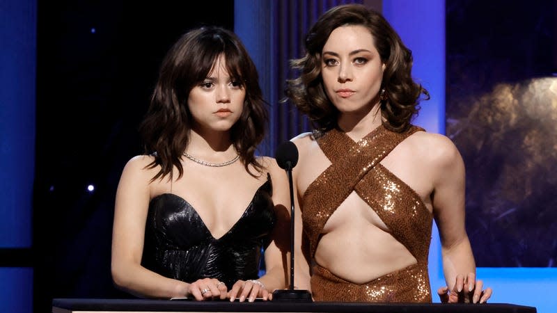 Jenna Ortega and Aubrey Plaza present at the 2023 Screen Actors Guild Awards 