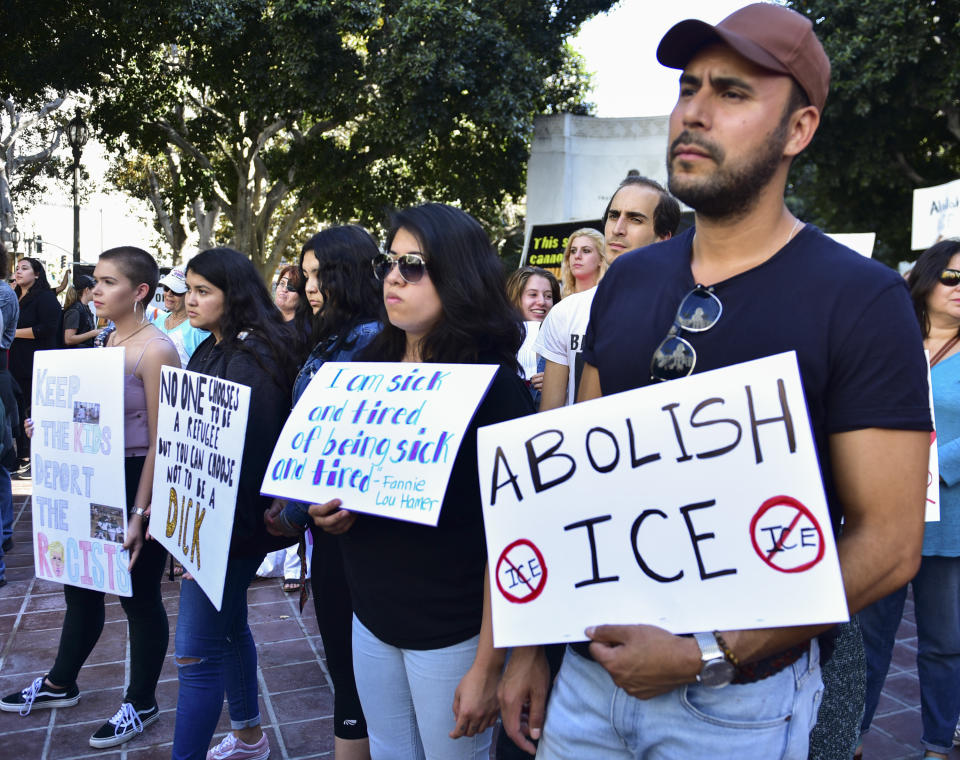 Rally signs at The Women's March LA Rally for Families Belong Together - A Day of Action at Los Angeles City Hall on June 28, 2018 in Los Angeles, California. (Photo: Rodin Eckenroth via Getty Images)