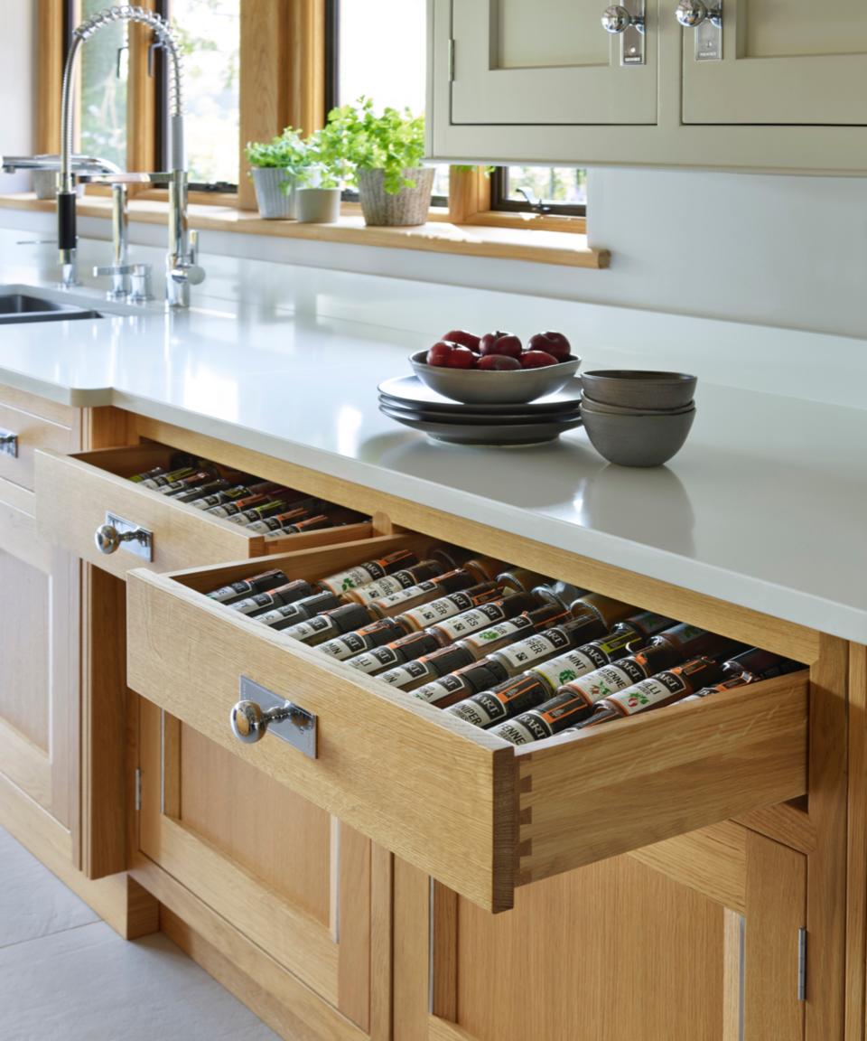 Kitchen spices organized in a drawer