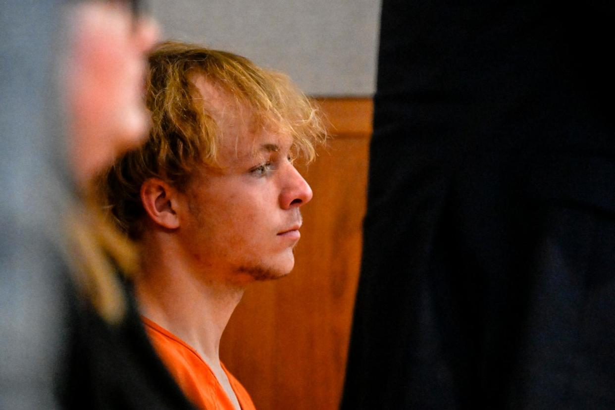 PHOTO: Defendant Joseph Koenig listens to First Judicial District Court Judge Christopher Zenisek as Koenig is formally charged with first-degree murder, attempted murder, assault and attempted assault, in Jefferson County court, May 3, 2023. (AAron Ontiveroz/MediaNews Group/The Denver Post via Getty Images)