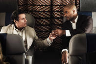 <p>Ian McShane as Mr Wednesday and Ricky Whittle as Shadow Moon in Starz’ <i>American Gods</i>.<br><br>(Photo: Starz) </p>