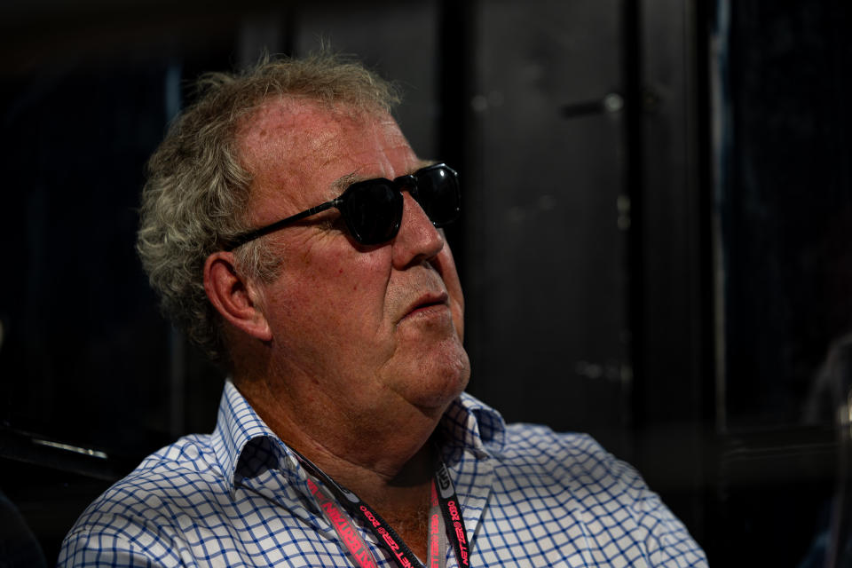 NORTHAMPTON, UNITED KINGDOM - JULY 9: British TV presenter Jeremy Clarkson relaxes on the Alpine hospitality suite deck after the F1 Grand Prix of Great Britain at Silverstone Circuit on July 9, 2023 in Northampton, United Kingdom. (Photo by Kym Illman/Getty Images)