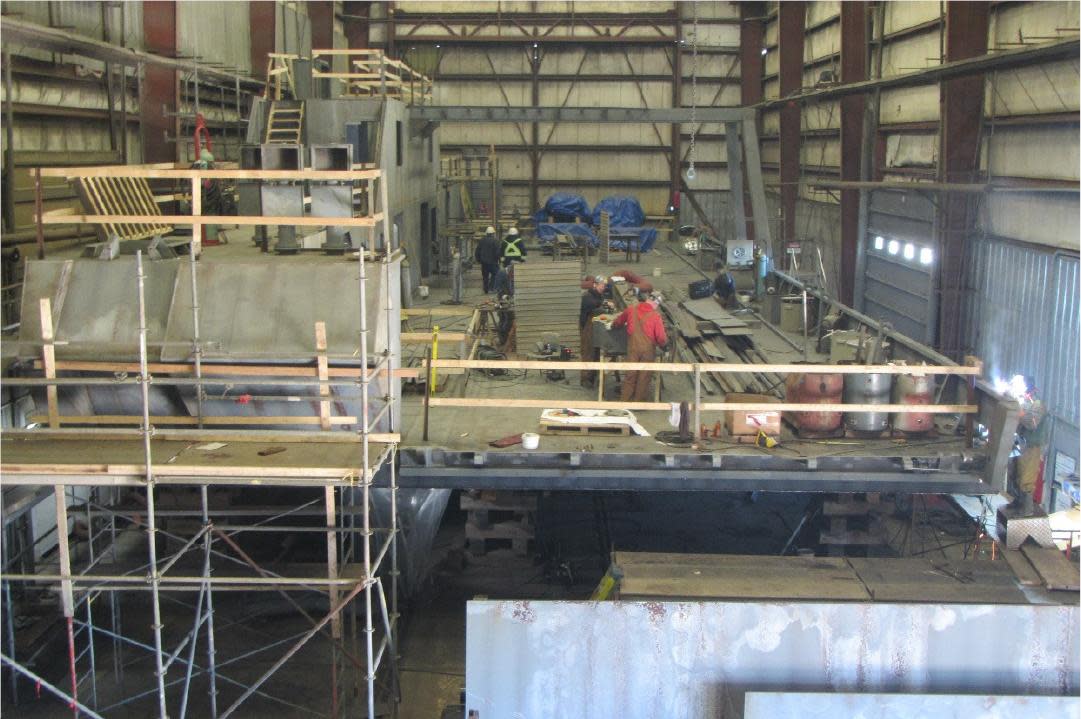 A new Tancook Island ferry is still under construction at A.F. Theriault and Son shipyard in Meteghan, N.S. (Nova Scotia Government/EYE Marine - image credit)