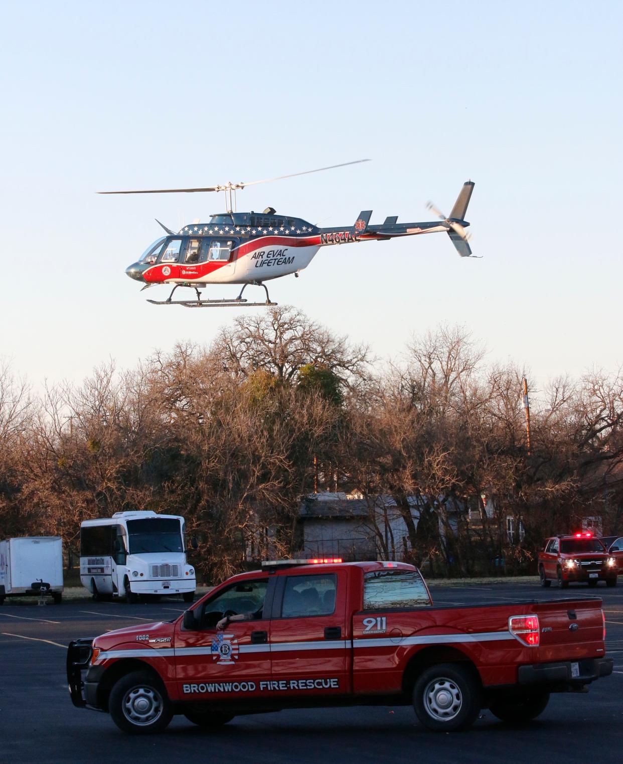 An Air Evac Lifeteam helicopter in 2021. An Air Evac helicopter crashed just outside of Weatherford, Oklahoma, on Saturday, killing its three crew members.