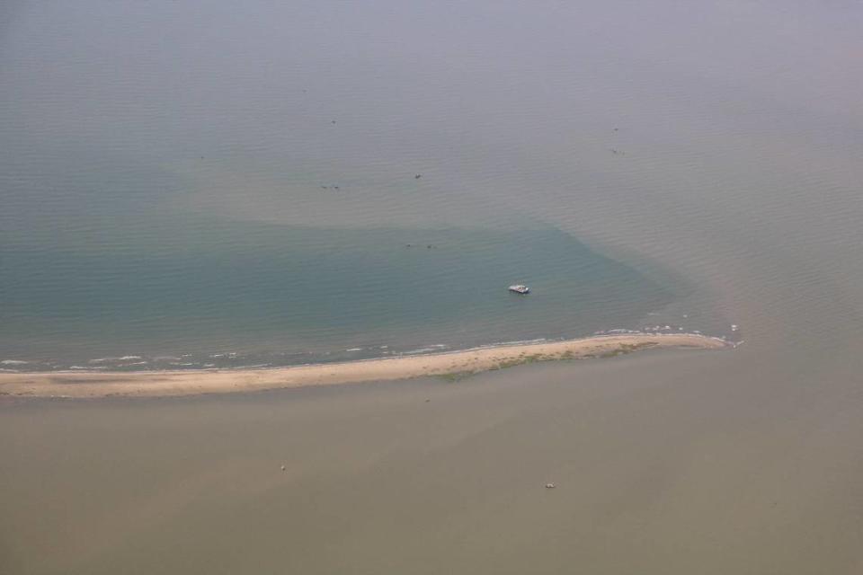 Murky Mississippi River water mixes with the Gulf of Mexico at the birdfoot delta in Louisiana on June 7. The National Oceanic and Atmospheric Administration predicts this year’s “dead zone” will be the size of Connecticut.