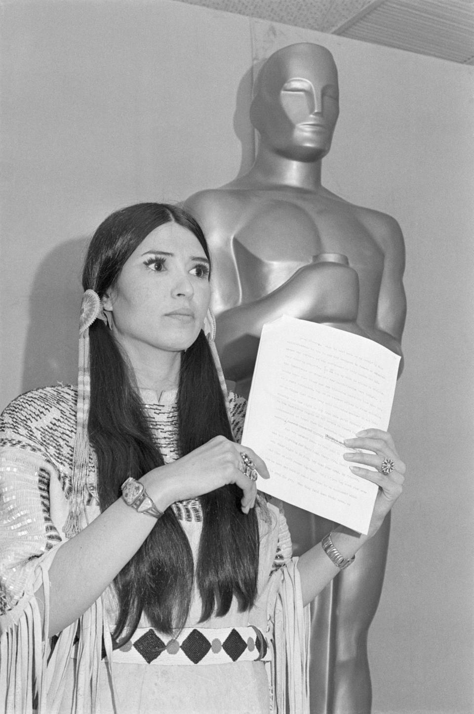 best 70s red carpet moments Sacheen Littlefeather